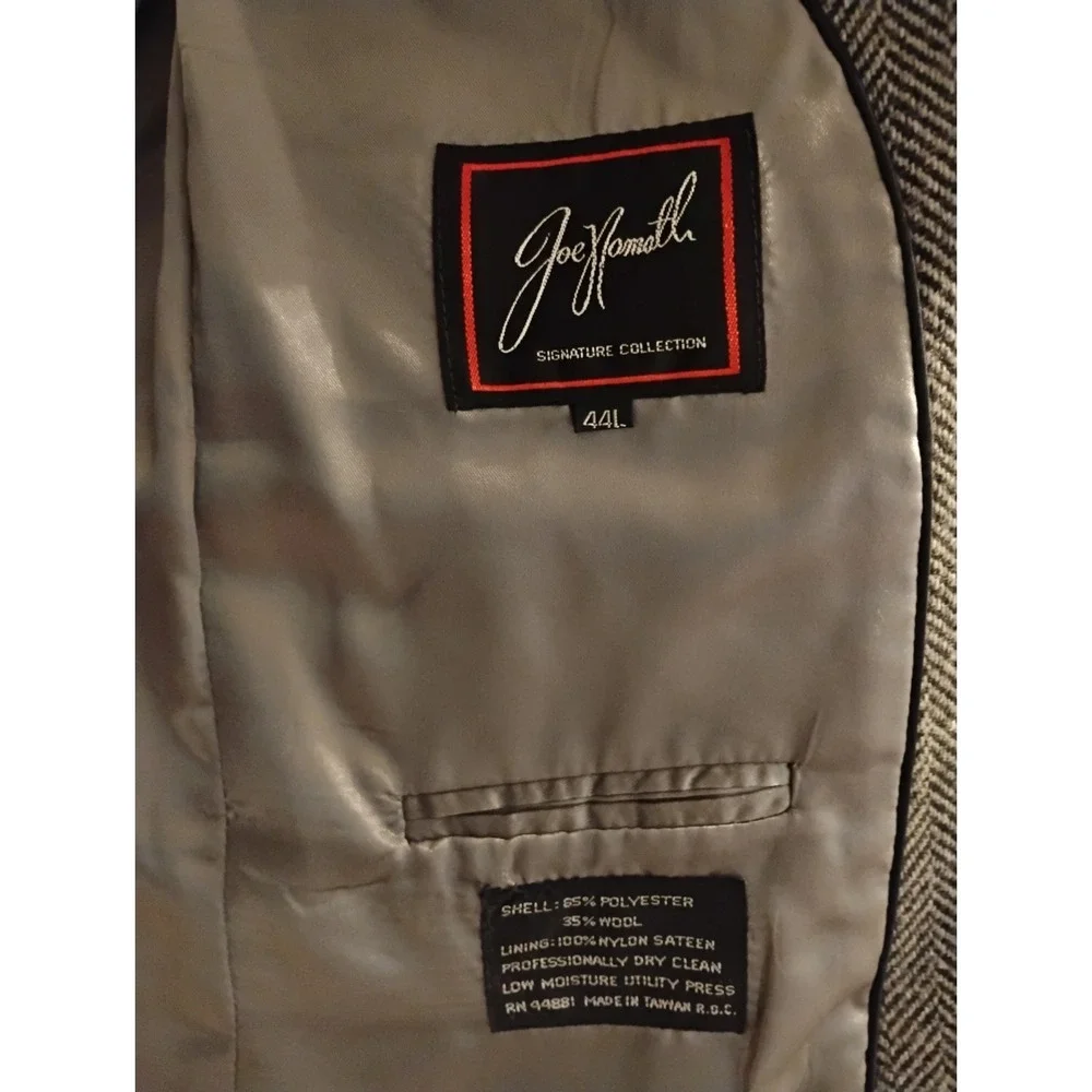 Joe Namath Blazer 44L Brown Herringbone Poly-Wool Signature Sport Coat